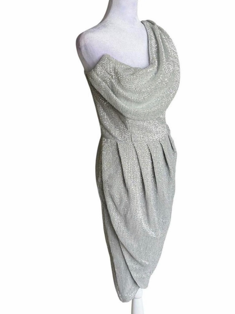 Lavish Alice Silver Sequin One-Shoulder Midi Dress
